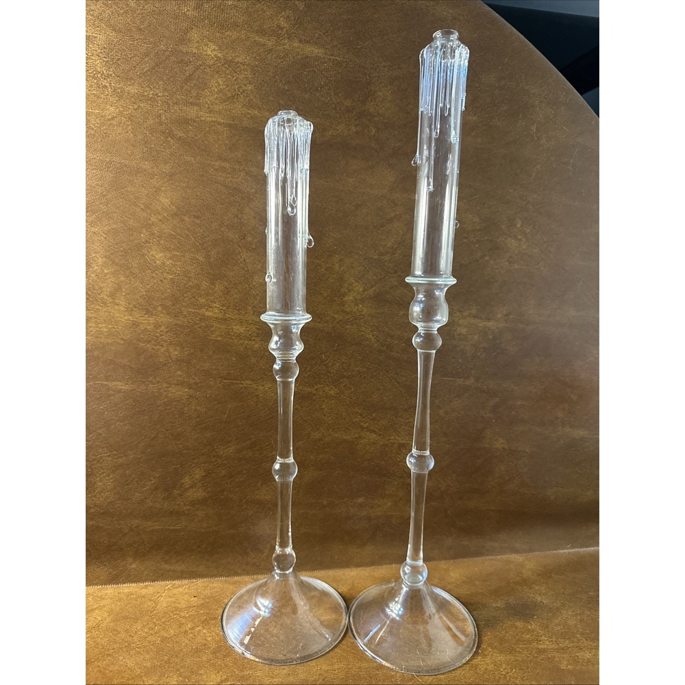 Catskill Mountain Crystal Drip Oil Candlestick 17" Candle Glass Vintage Rare.